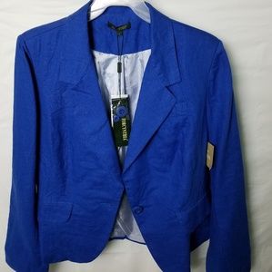NWT Women's Blue BLazer Linen Single button front